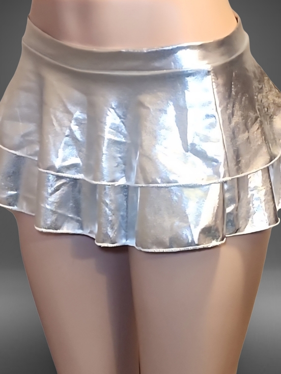 The Unbranded Brand Dresses & Skirts - Women's Silver Dancewear Skirt Size L Micro Mini Skirt Rave Exotic Y2K Stripper